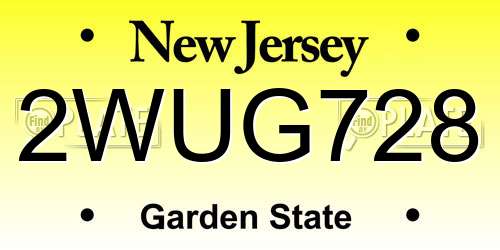 2WUG728 New Jersey License Plate