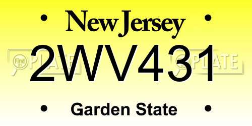 2WV431 New Jersey License Plate