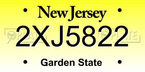 2XJ5822 New Jersey License Plate