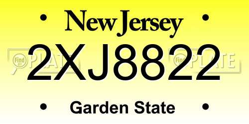 2XJ8822 New Jersey License Plate