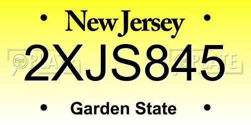 2XJS845 New Jersey License Plate