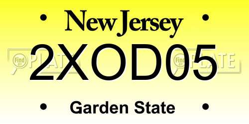 2XOD05 New Jersey License Plate