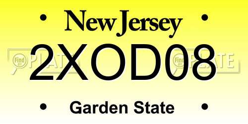 2XOD08 New Jersey License Plate