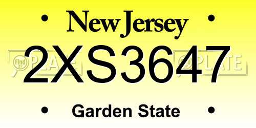 2XS3647 New Jersey License Plate