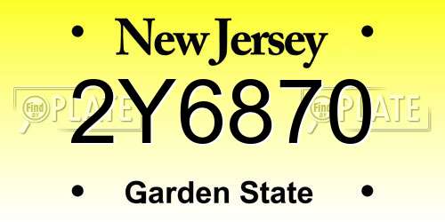 2Y6870 New Jersey License Plate