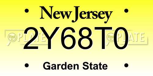 2Y68T0 New Jersey License Plate