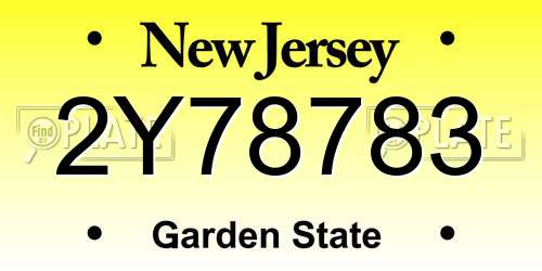 2Y78783 New Jersey License Plate