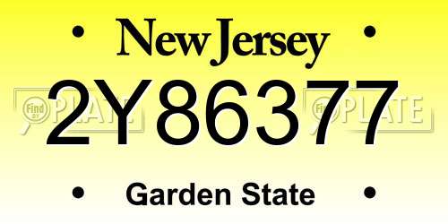 2Y86377 New Jersey License Plate