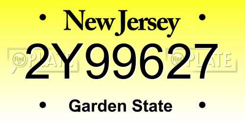 2Y99627 New Jersey License Plate