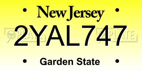2YAL747 New Jersey License Plate