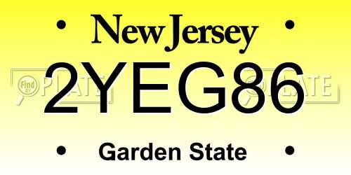 2YEG86 New Jersey License Plate