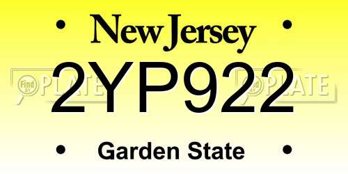 2YP922 New Jersey License Plate