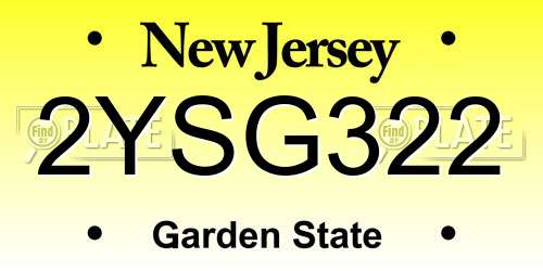 2YSG322 New Jersey License Plate