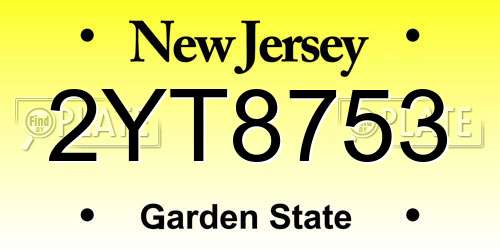 2YT8753 New Jersey License Plate