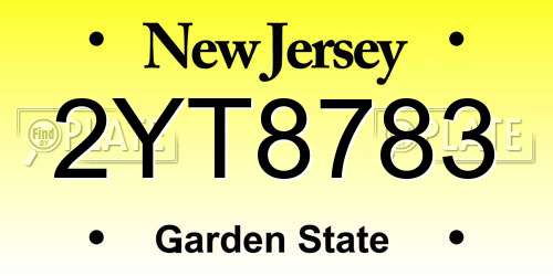 2YT8783 New Jersey License Plate