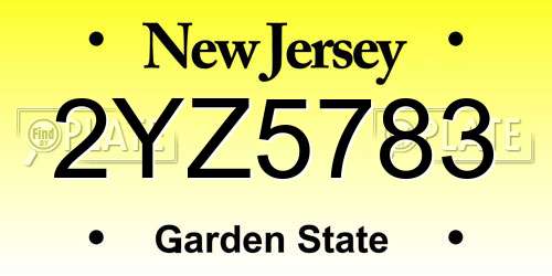 2YZ5783 New Jersey License Plate