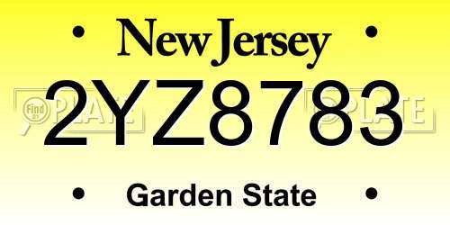 2YZ8783 New Jersey License Plate