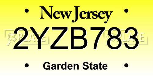 2YZB783 New Jersey License Plate