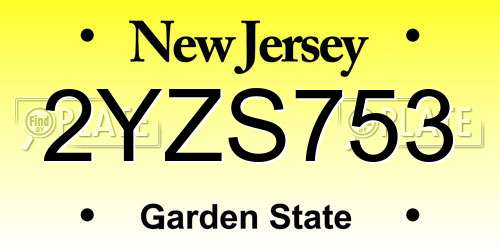 2YZS753 New Jersey License Plate