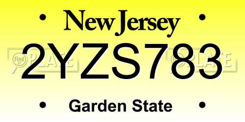 2YZS783 New Jersey License Plate