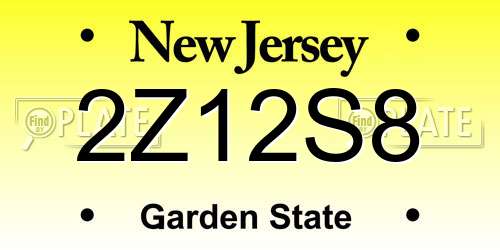 2Z12S8 New Jersey License Plate