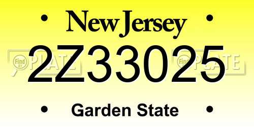 2Z33025 New Jersey License Plate
