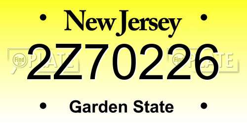 2Z70226 New Jersey License Plate