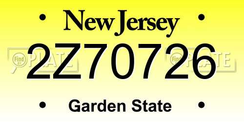 2Z70726 New Jersey License Plate