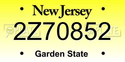 2Z70852 New Jersey License Plate
