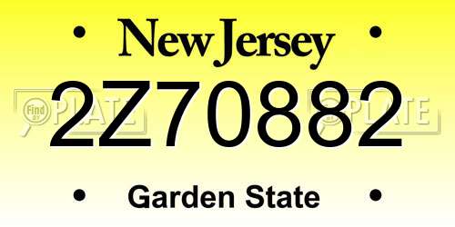 2Z70882 New Jersey License Plate