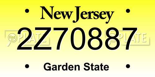 2Z70887 New Jersey License Plate