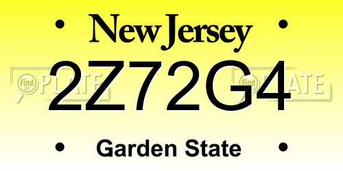 2Z72G4 New Jersey License Plate