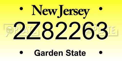 2Z82263 New Jersey License Plate
