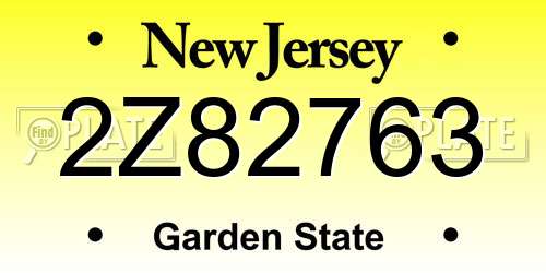 2Z82763 New Jersey License Plate