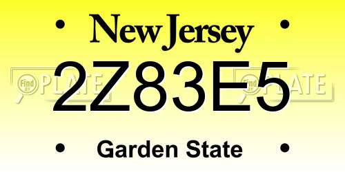 2Z83E5 New Jersey License Plate