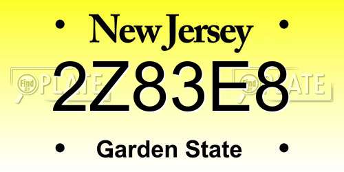 2Z83E8 New Jersey License Plate