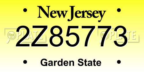 2Z85773 New Jersey License Plate