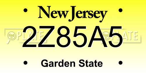 2Z85A5 New Jersey License Plate