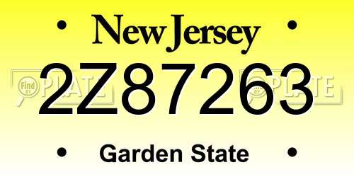 2Z87263 New Jersey License Plate