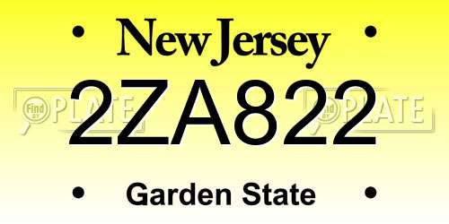 2ZA822 New Jersey License Plate