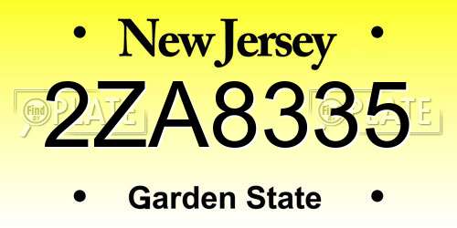 2ZA8335 New Jersey License Plate