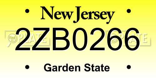 2ZB0266 New Jersey License Plate