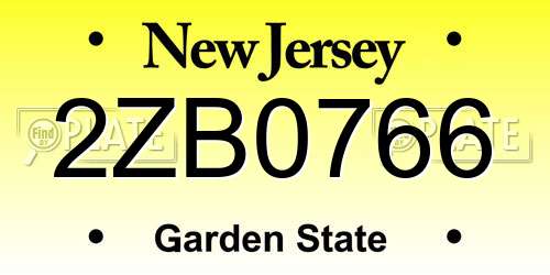 2ZB0766 New Jersey License Plate