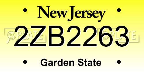 2ZB2263 New Jersey License Plate