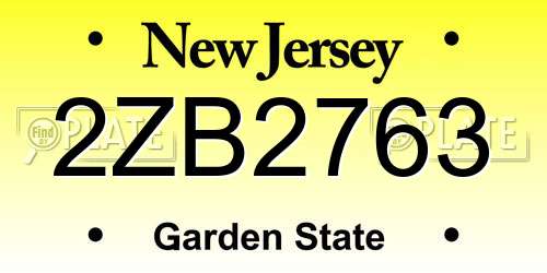 2ZB2763 New Jersey License Plate