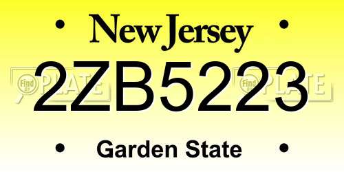 2ZB5223 New Jersey License Plate
