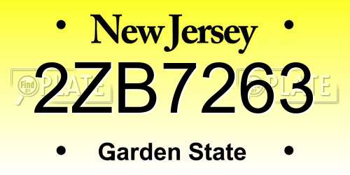 2ZB7263 New Jersey License Plate