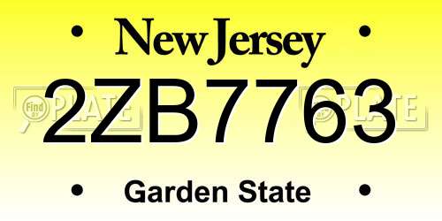 2ZB7763 New Jersey License Plate