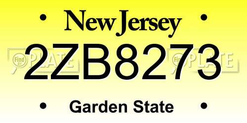 2ZB8273 New Jersey License Plate