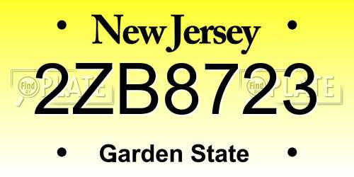 2ZB8723 New Jersey License Plate
